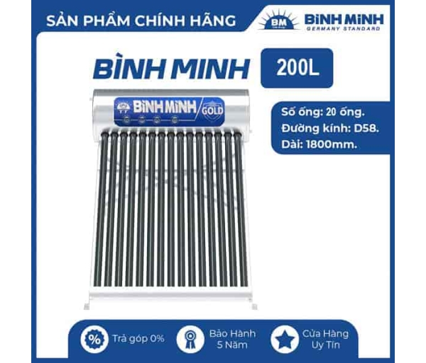 Máy nước nóng năng lượng mặt trời Bình Minh 200L