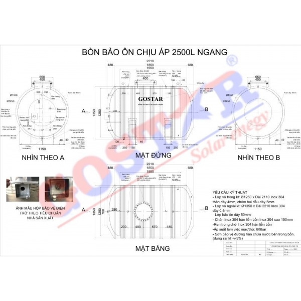 Bồn Bảo Ôn Chịu Áp 2500L Ngang