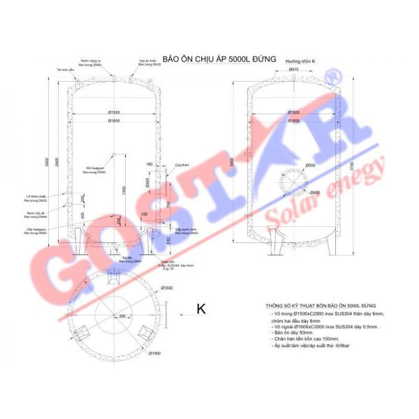 Bồn Bảo Ôn Chịu Áp 5000L Dạng Đứng