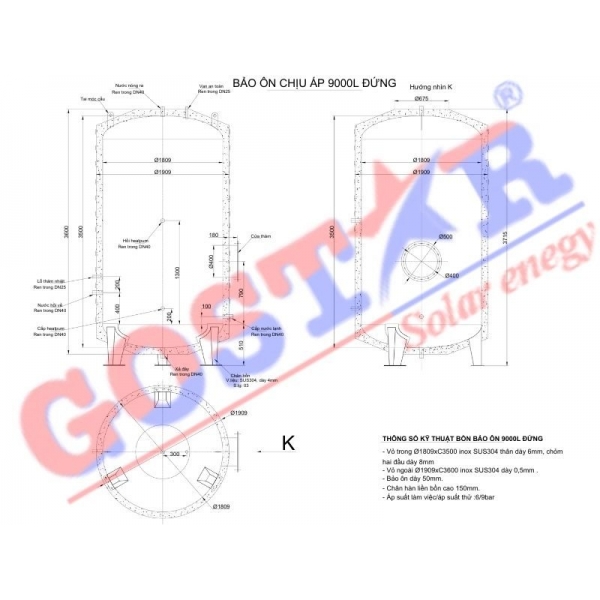 Bồn Bảo Ôn Chịu Áp 9000L Dạng Đứng