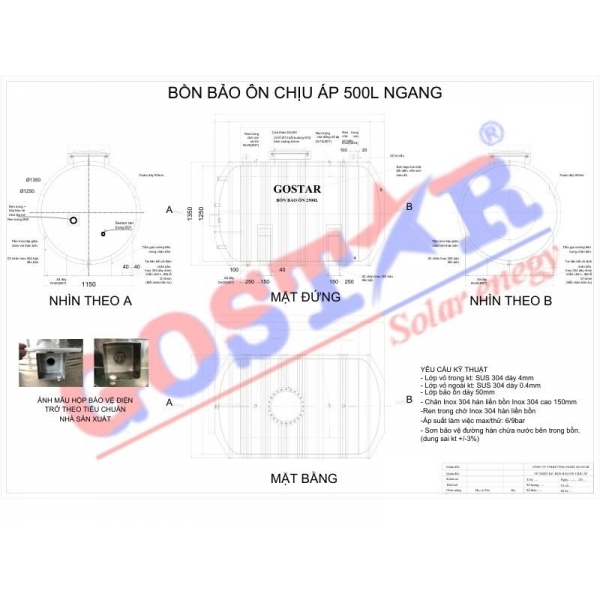 Bồn Bảo Ôn Chịu Áp 500l Ngang 
