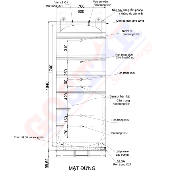 Bồn Bảo Ôn Chịu Áp 500L Đứng