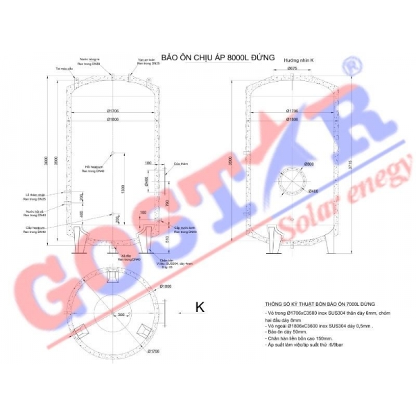 Bồn Bảo Ôn Chịu Áp 8000L Đứng