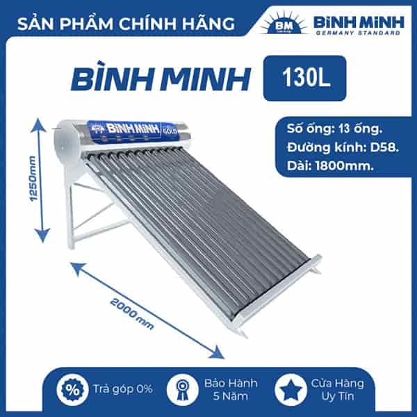 Máy nước nóng năng lượng mặt trời Bình Minh 130L