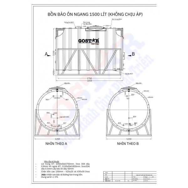 Bồn Bảo Ông Công Nghiệp 1500L Ngang