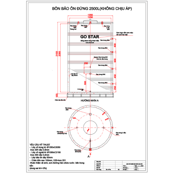 Bồn bảo ôn công nghiệp 2500L đứng
