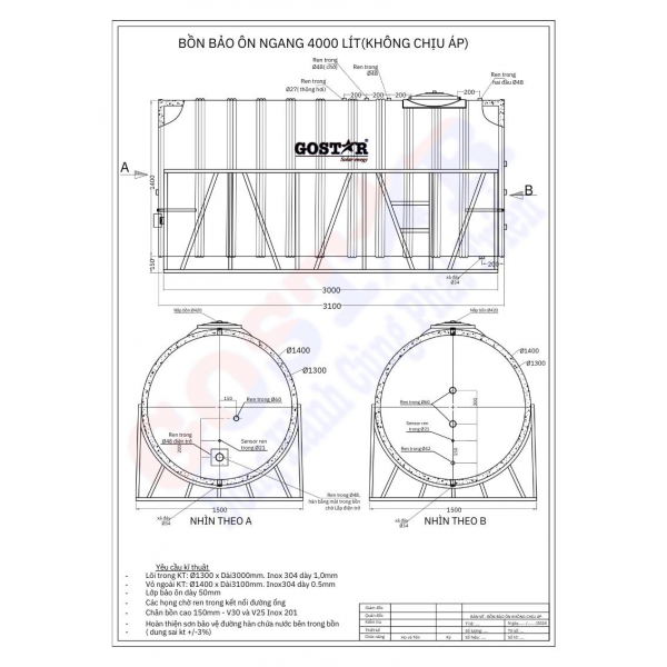 Bồn bảo ôn công nghiệp 4000L ngang Gostar