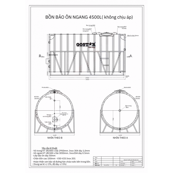 Bồn bảo ôn công nghiệp 4500L ngang Gostar