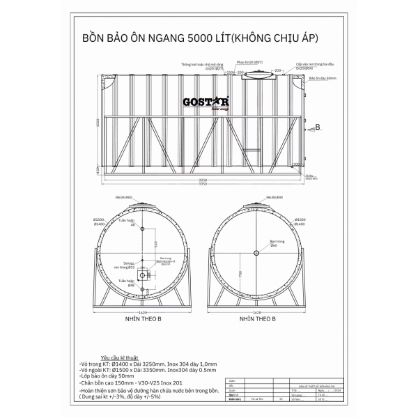 Bồn bảo ôn công nghiệp 5000L ngang Gostar