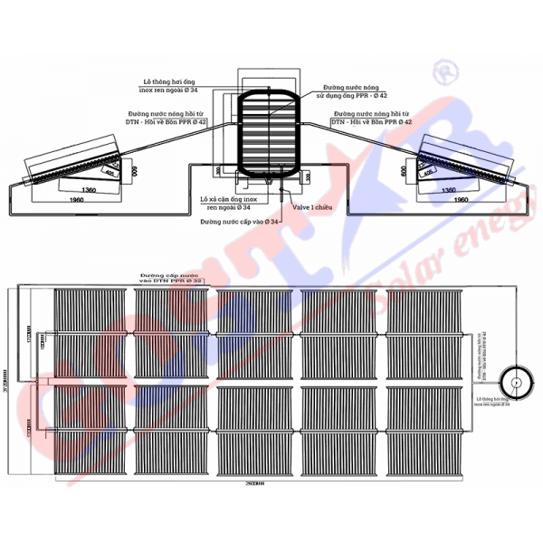 Hệ Thống Nước Nóng Năng Lượng Mặt Trời Công Nghiệp 5000L