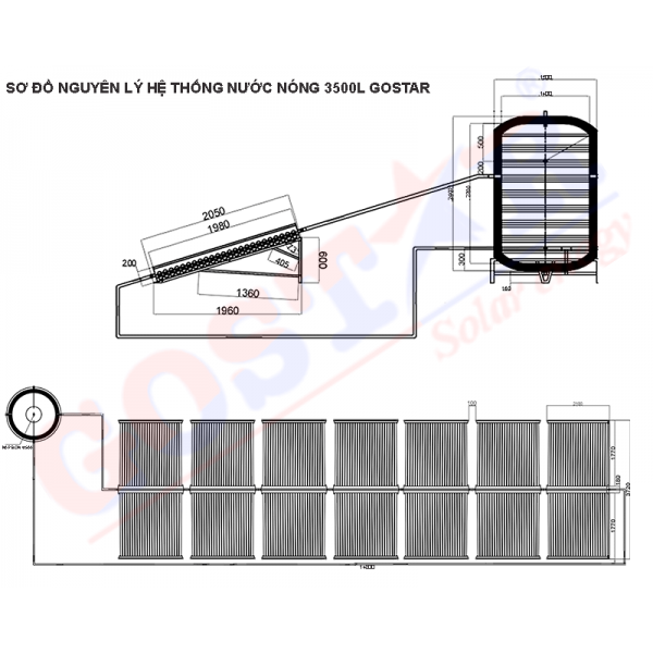 Hệ Thống Nước Nóng Năng Lượng Mặt Trời Công Nghiệp 3500L
